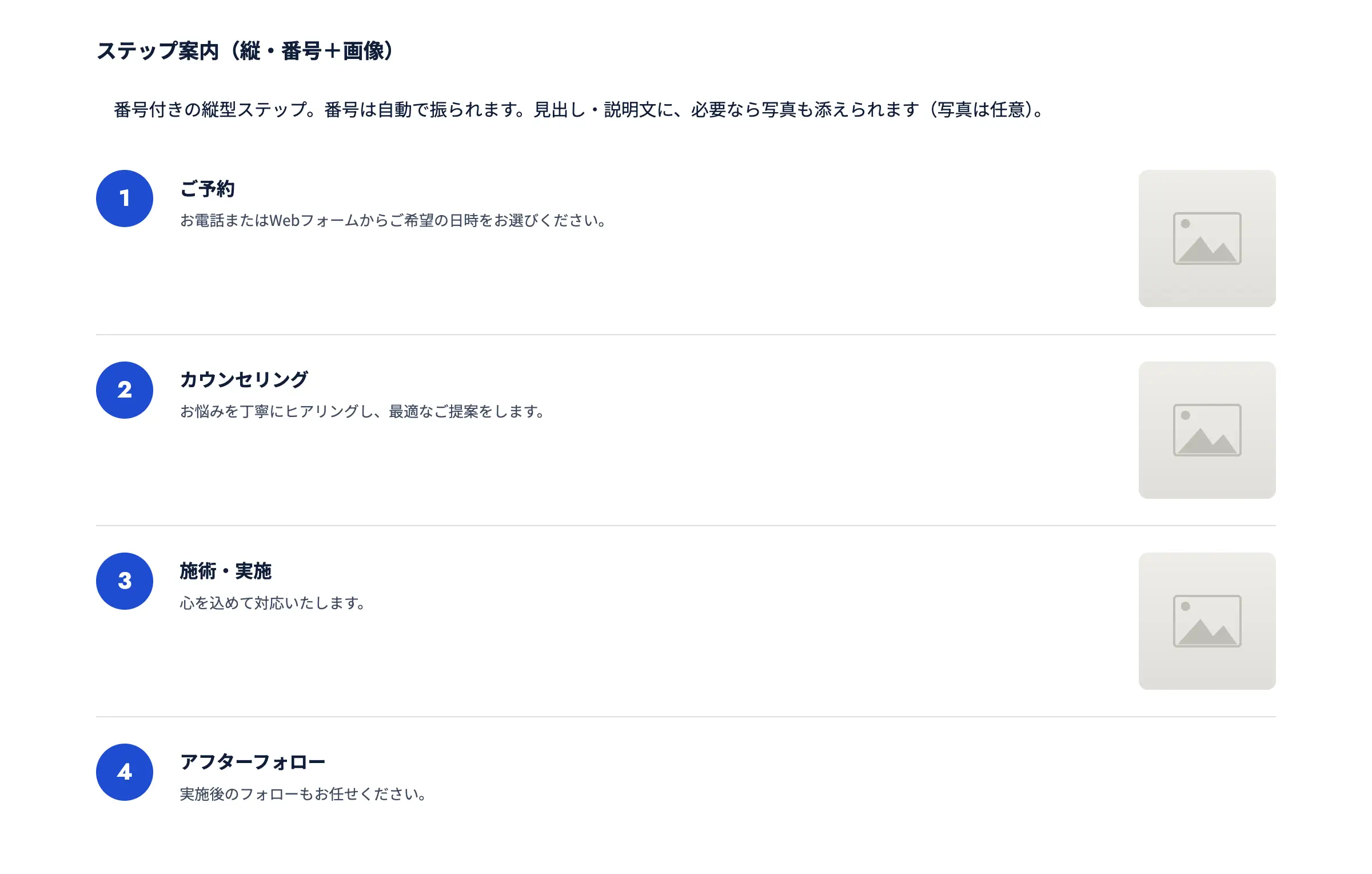 ステップ案内（縦・番号＋画像）